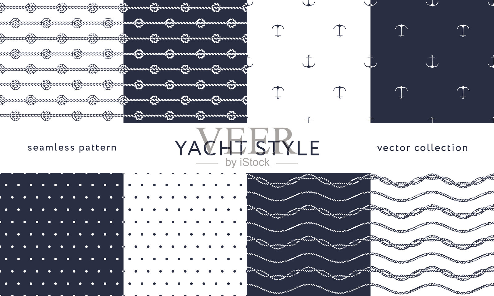海上无缝图案游艇风格设计插画图片素材