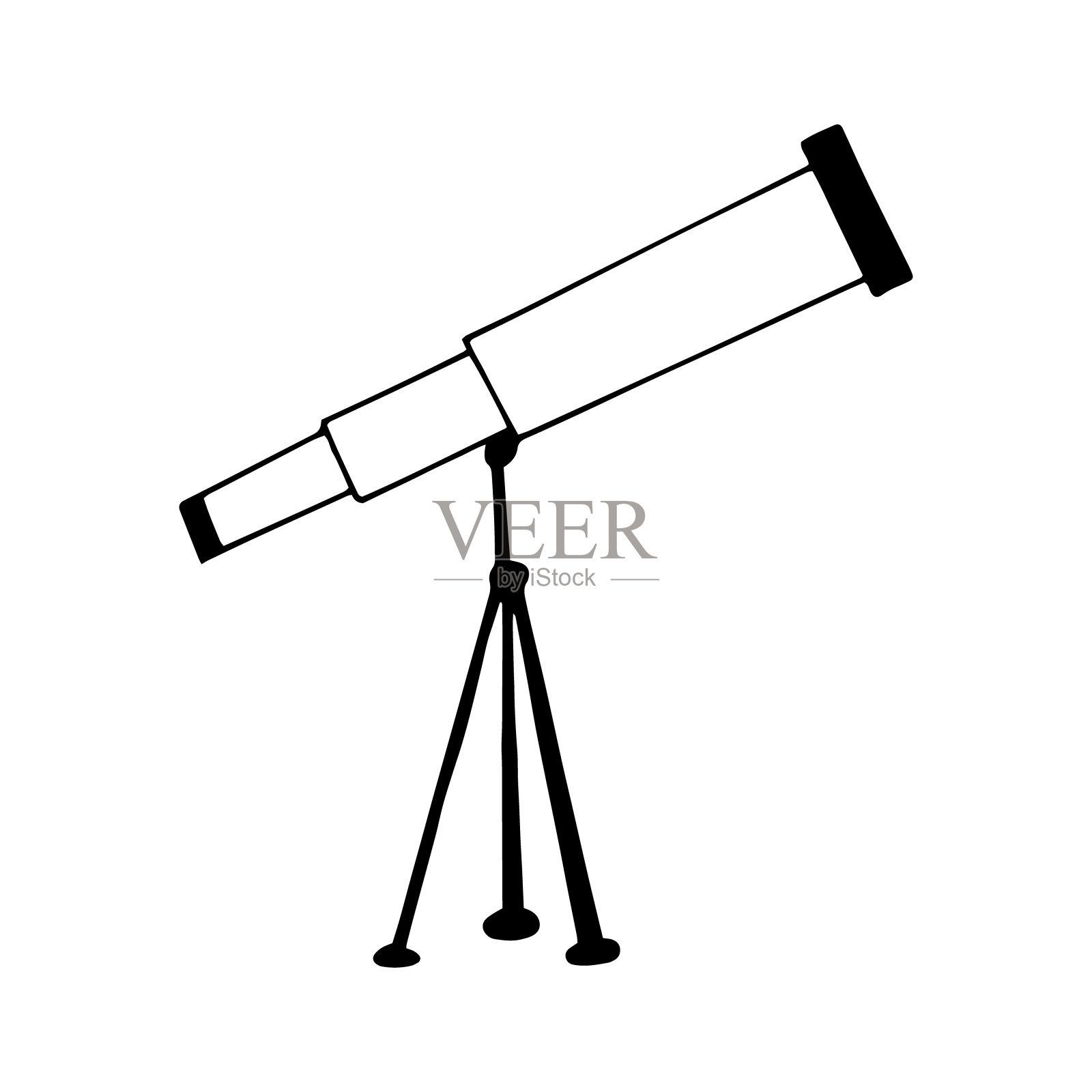 望远镜图标。矢量手绘。贴纸、海报、名片。单色,极简主义。空间，设备，透镜，天文学。设计元素图片