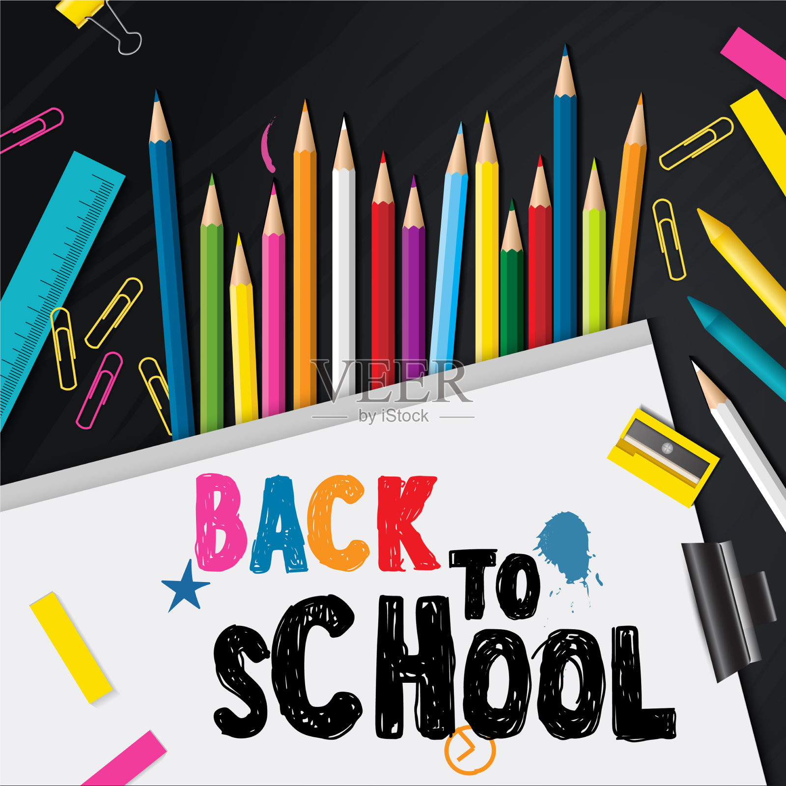 回到学校用铅笔制作的设计理念插画图片素材