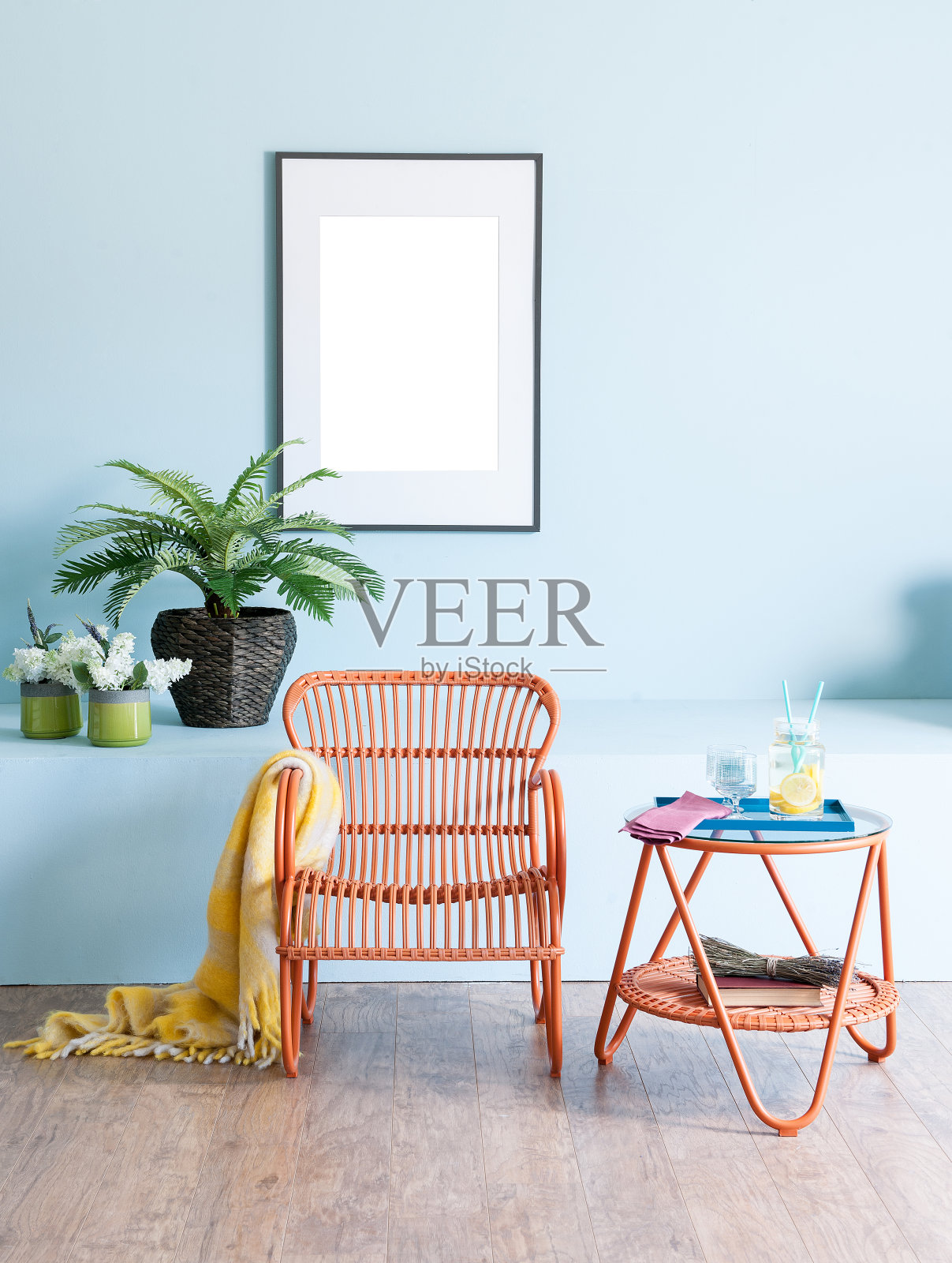 蓝色墙面室内装饰照片摄影图片