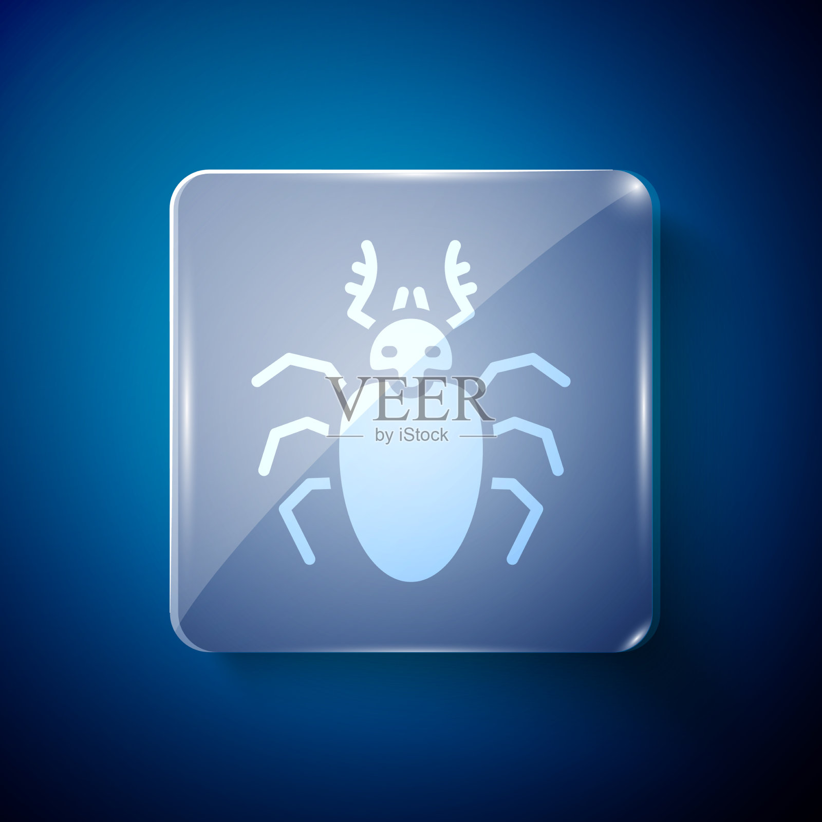 白色甲虫鹿图标孤立在蓝色背景图标素材