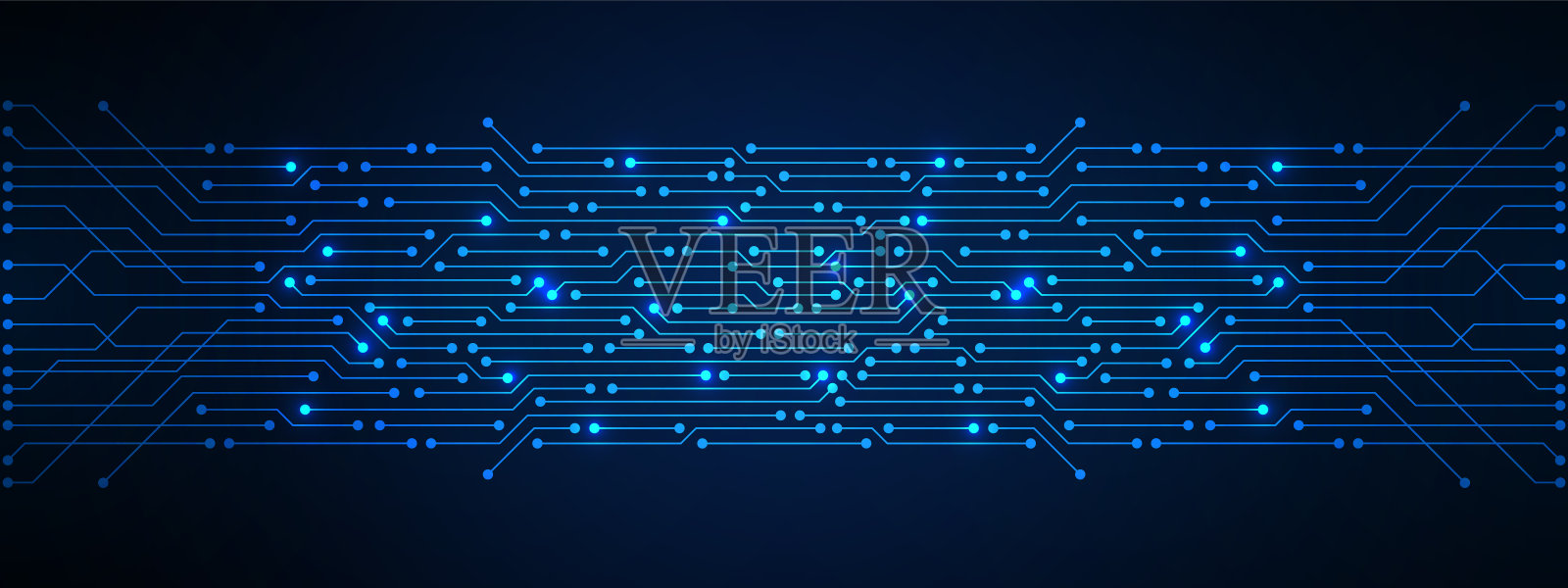 技术背景，蓝色线路板图案用电灯、微芯片、电源线插画图片素材
