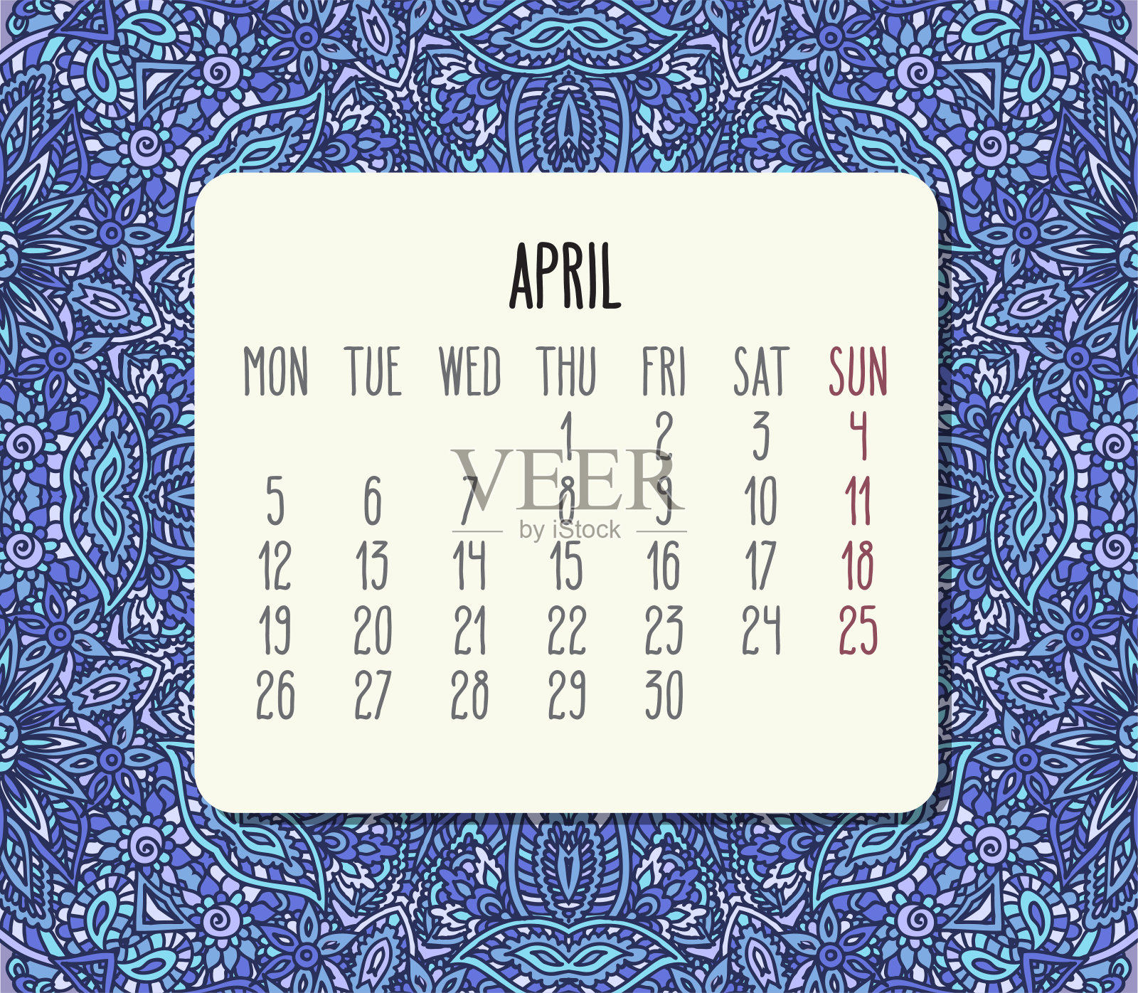 4月2021月花日历设计模板素材