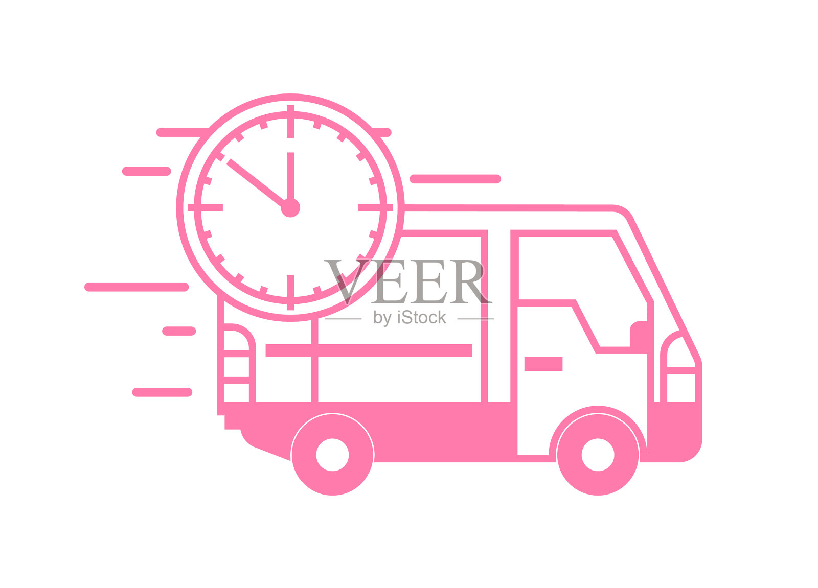 带有时钟图标的快递卡车插画图片素材