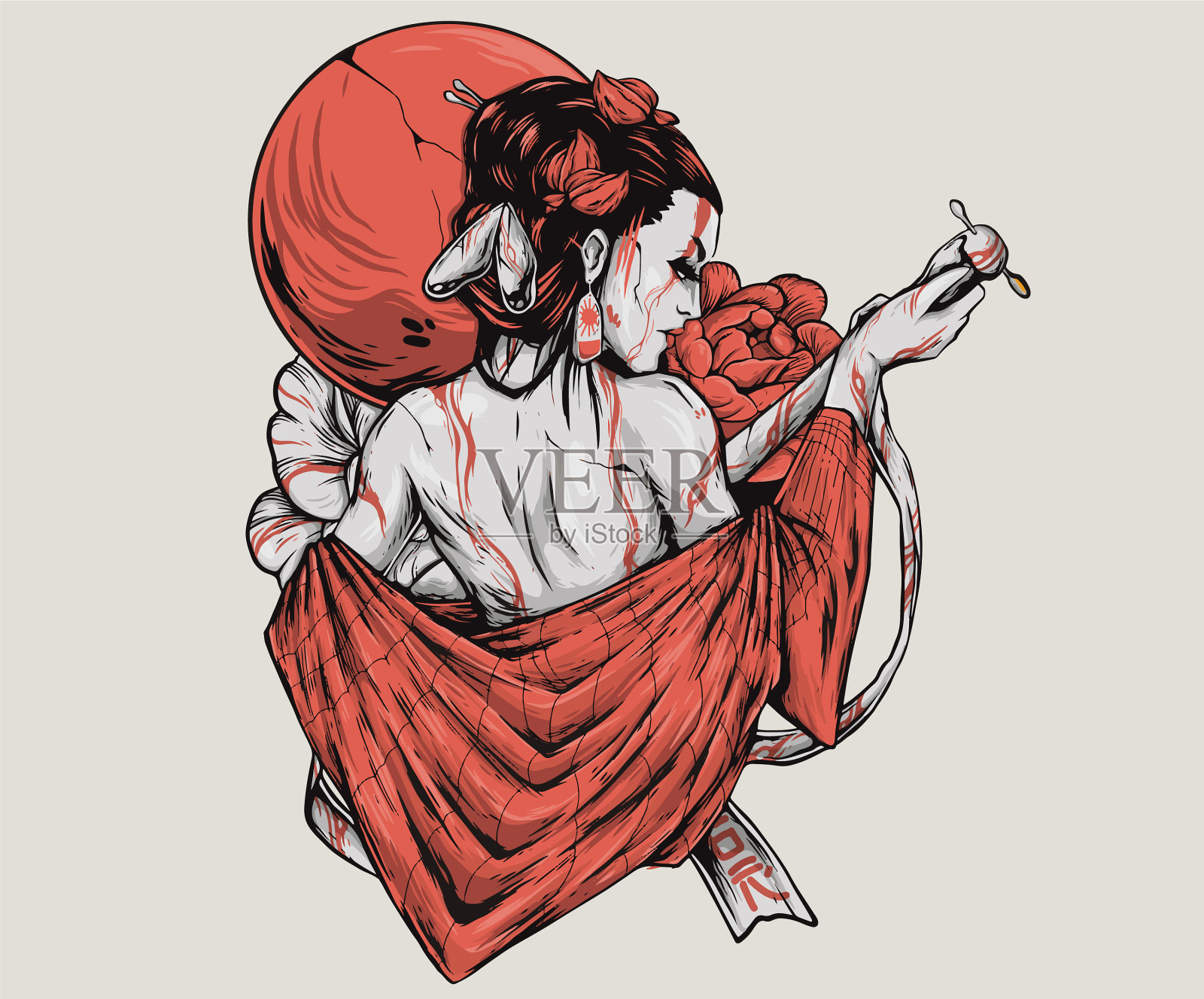 女性描绘日本风格插画图片素材