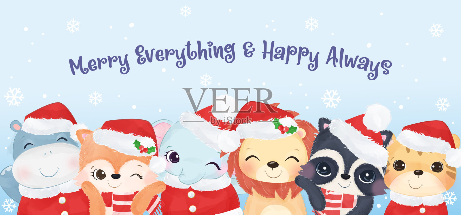 可爱的动物圣诞贺卡插画图片素材