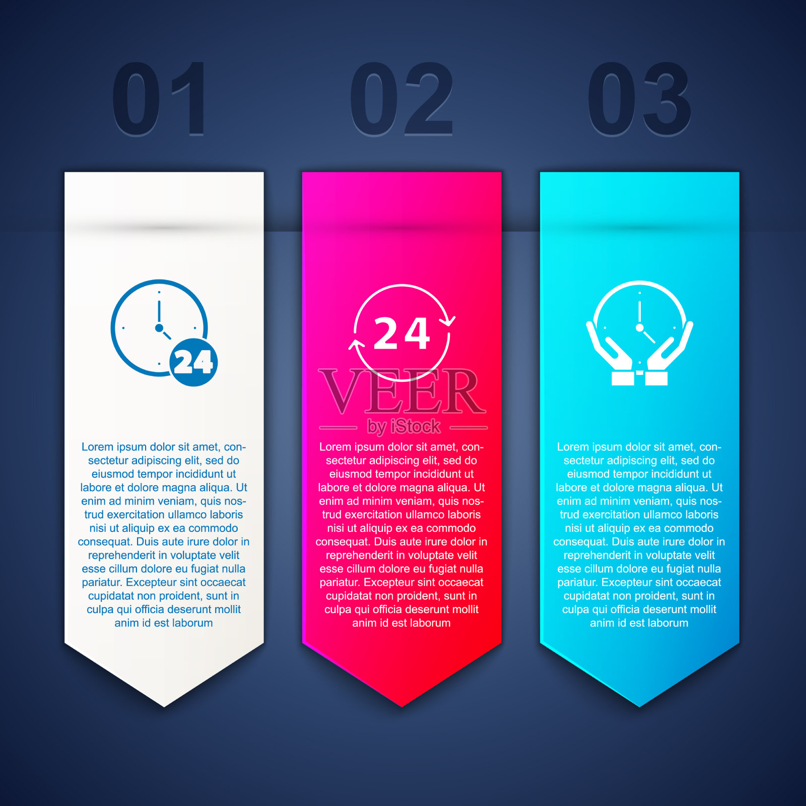 设置时钟24小时和商业信息图表插画图片素材