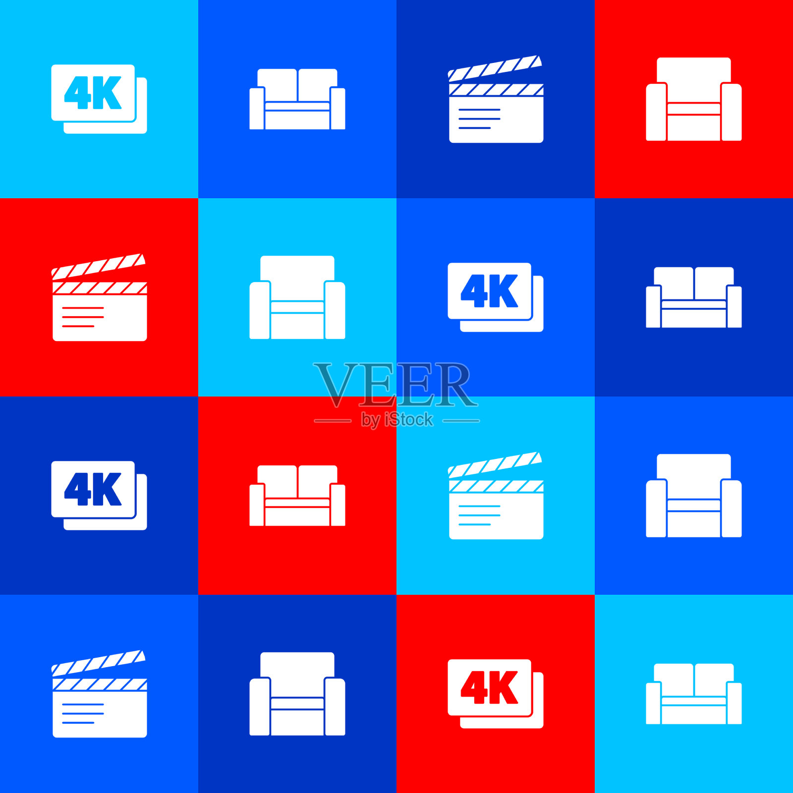 设置4k超高清影院椅子电影拍板和图标素材