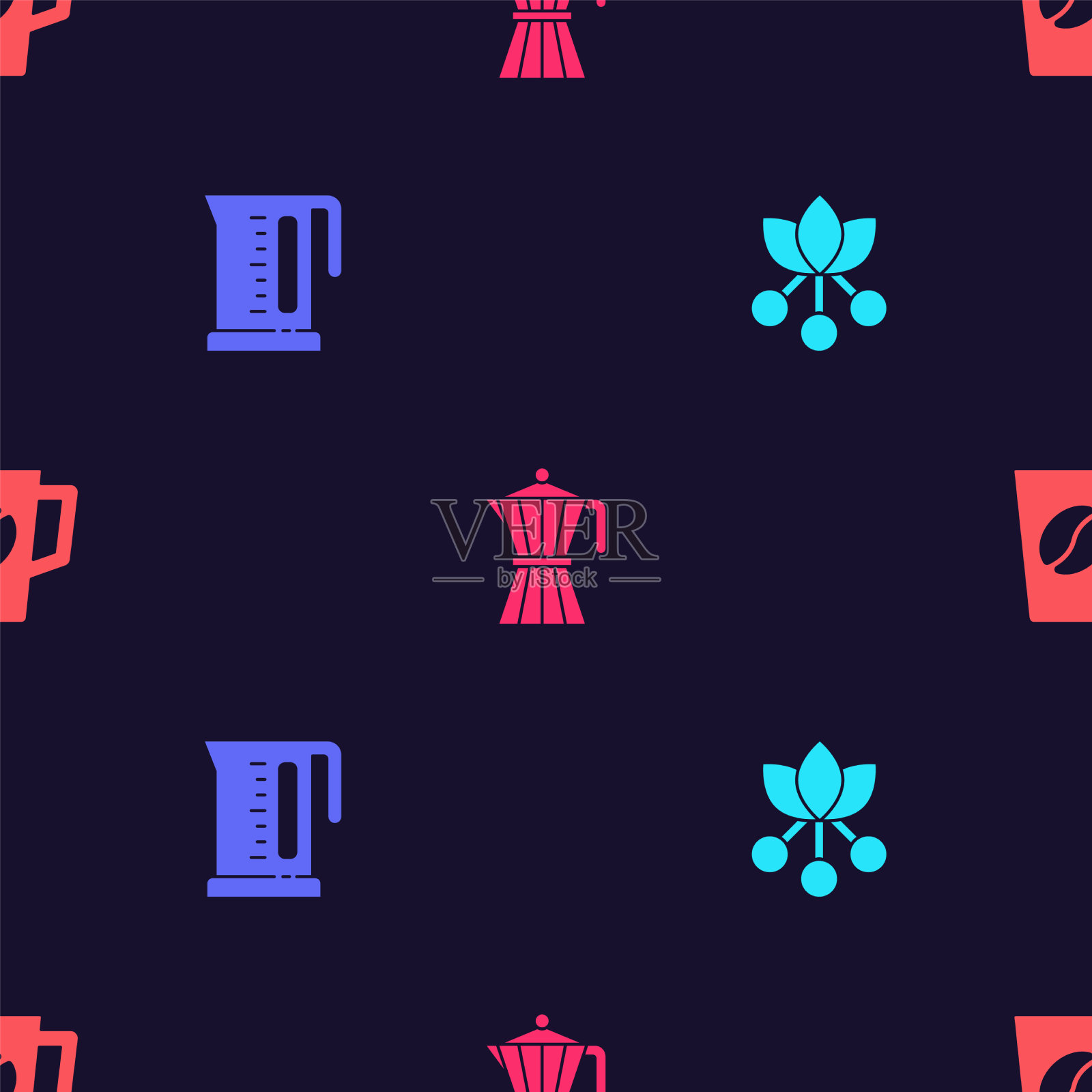 设置咖啡豆枝电水壶图标素材