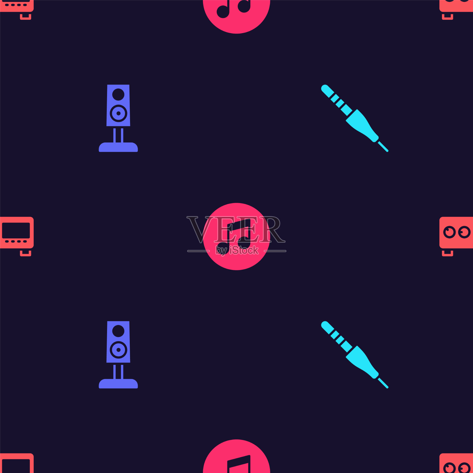 设置音频插孔立体声扬声器音乐音符音调图标素材