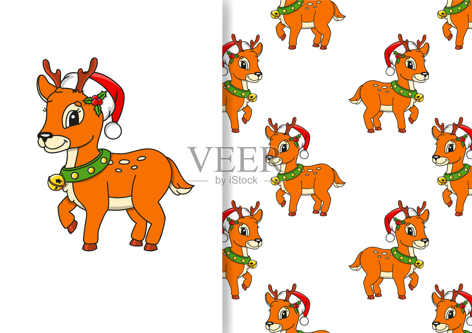 无缝图案卡通风格圣诞主题插画图片素材