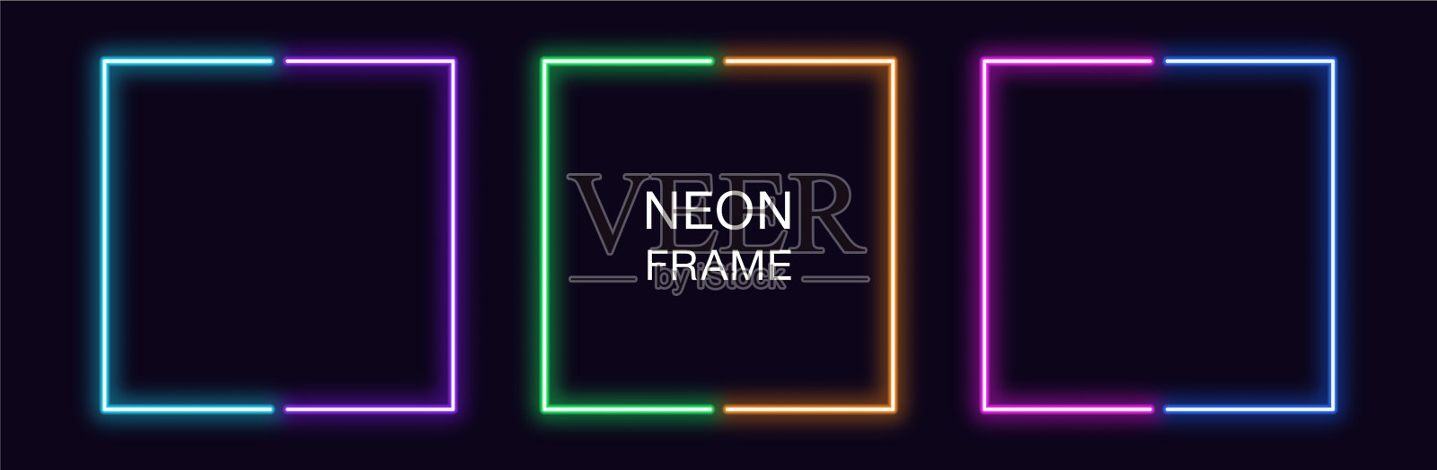 霓虹灯方框设置方形霓虹灯边框插画图片素材