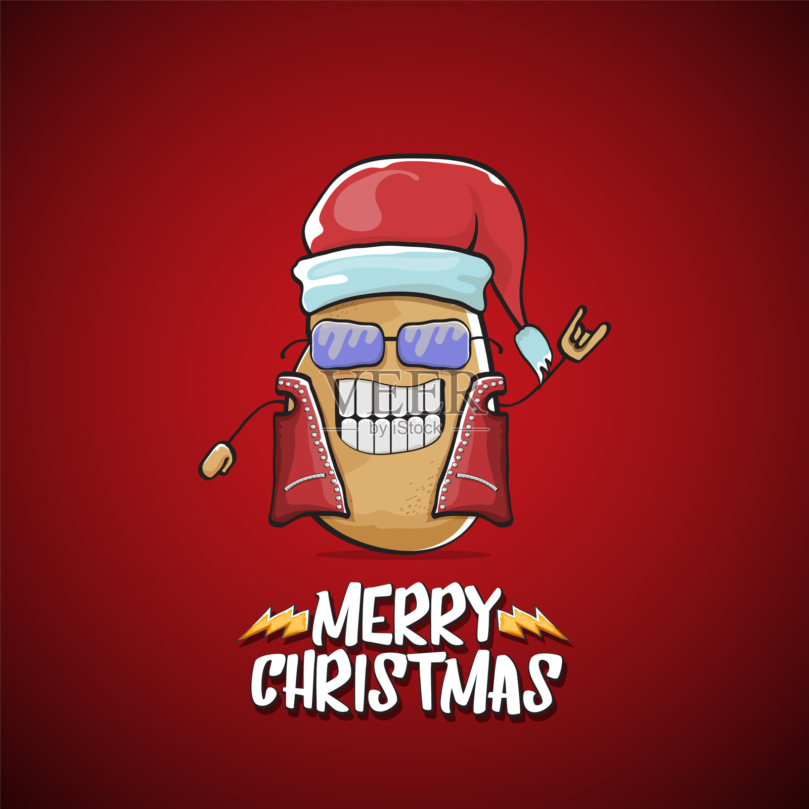 摇滚明星圣诞老人土豆搞笑卡通插画图片素材