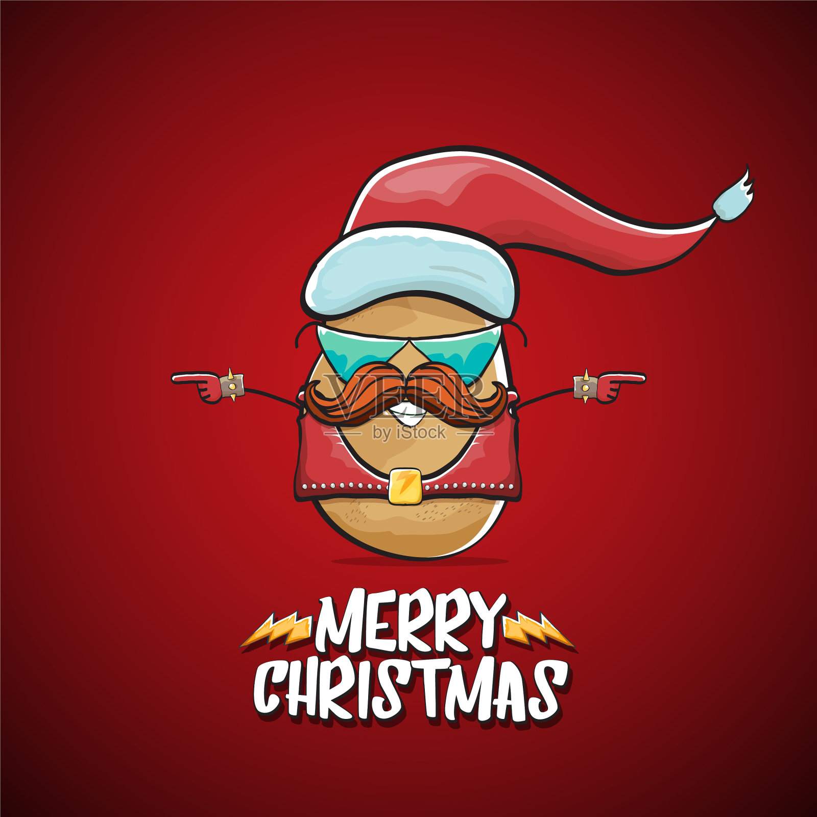 摇滚明星圣诞老人土豆搞笑卡通插画图片素材