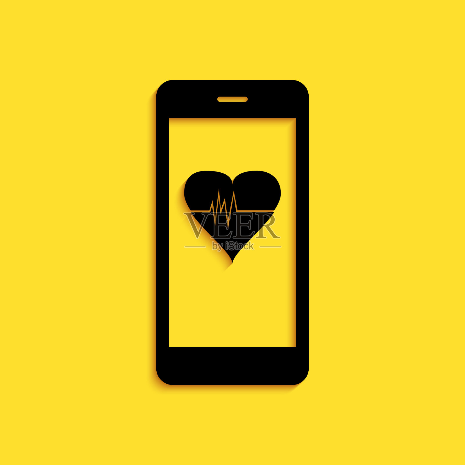 带有心率监测功能的黑色智能手机插画图片素材