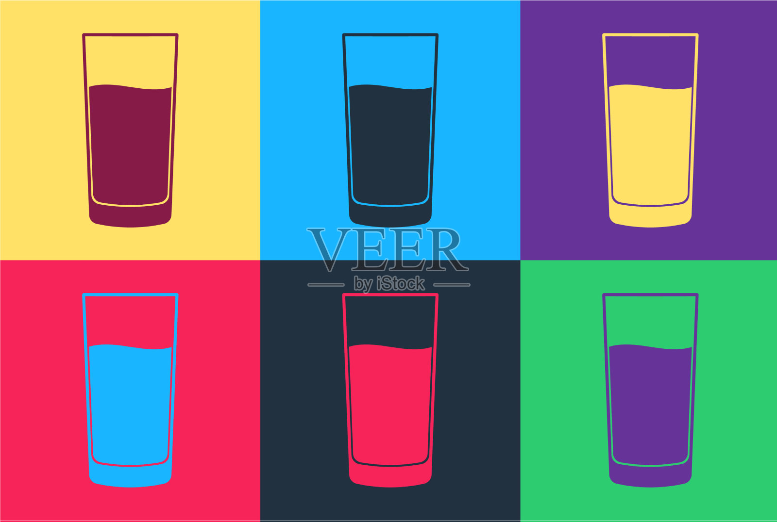 波普艺术玻璃与水图标孤立的颜色插画图片素材