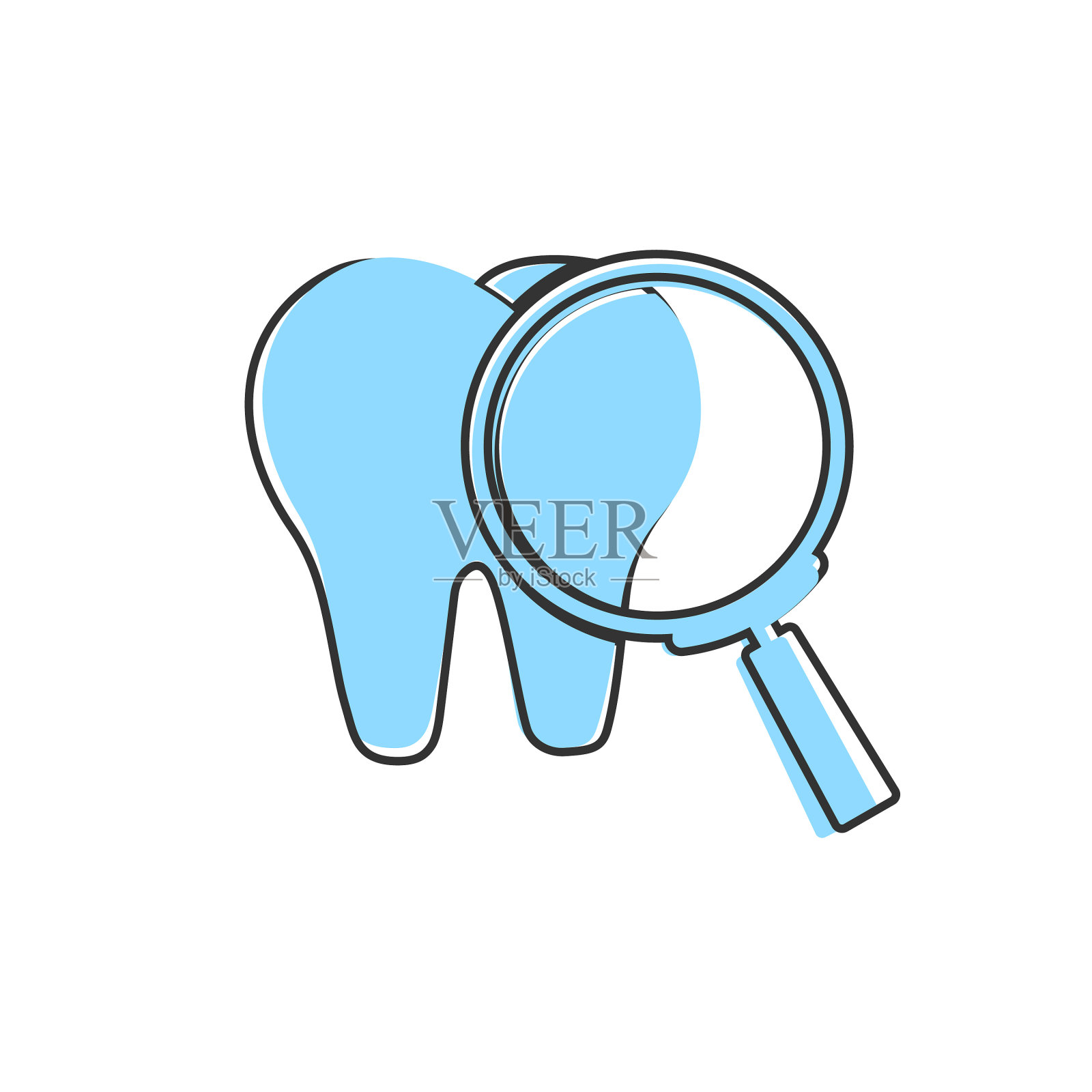 放大镜和牙齿图标卡通风格上插画图片素材