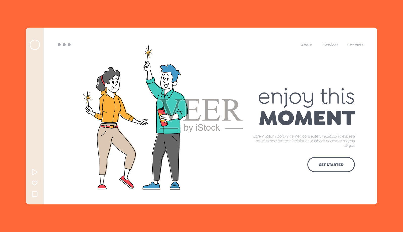 年轻人和女孩庆祝节日事件降落插画图片素材