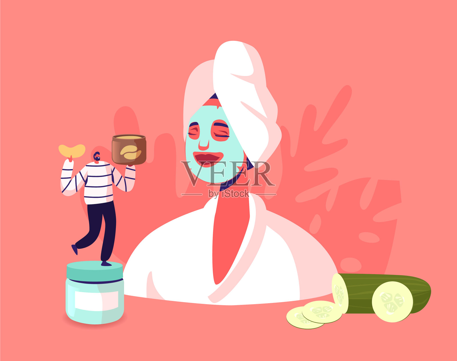 自然美容的概念与小人插画图片素材