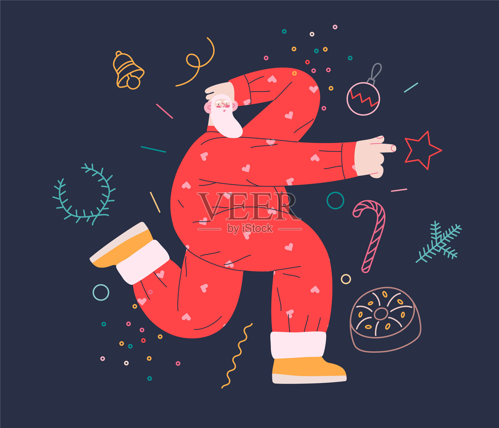 跳舞的圣诞老人-圣诞和新年晚会插画图片素材