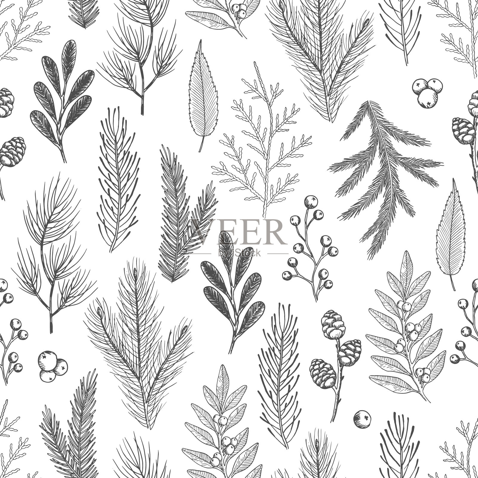 无缝模式与圣诞元素插画图片素材