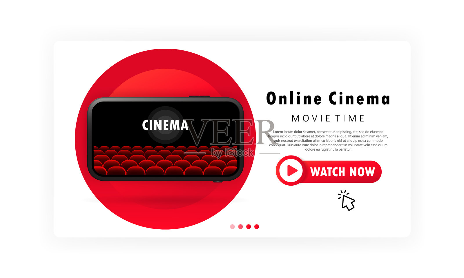 电影时间横幅在线影院在手机上插画图片素材