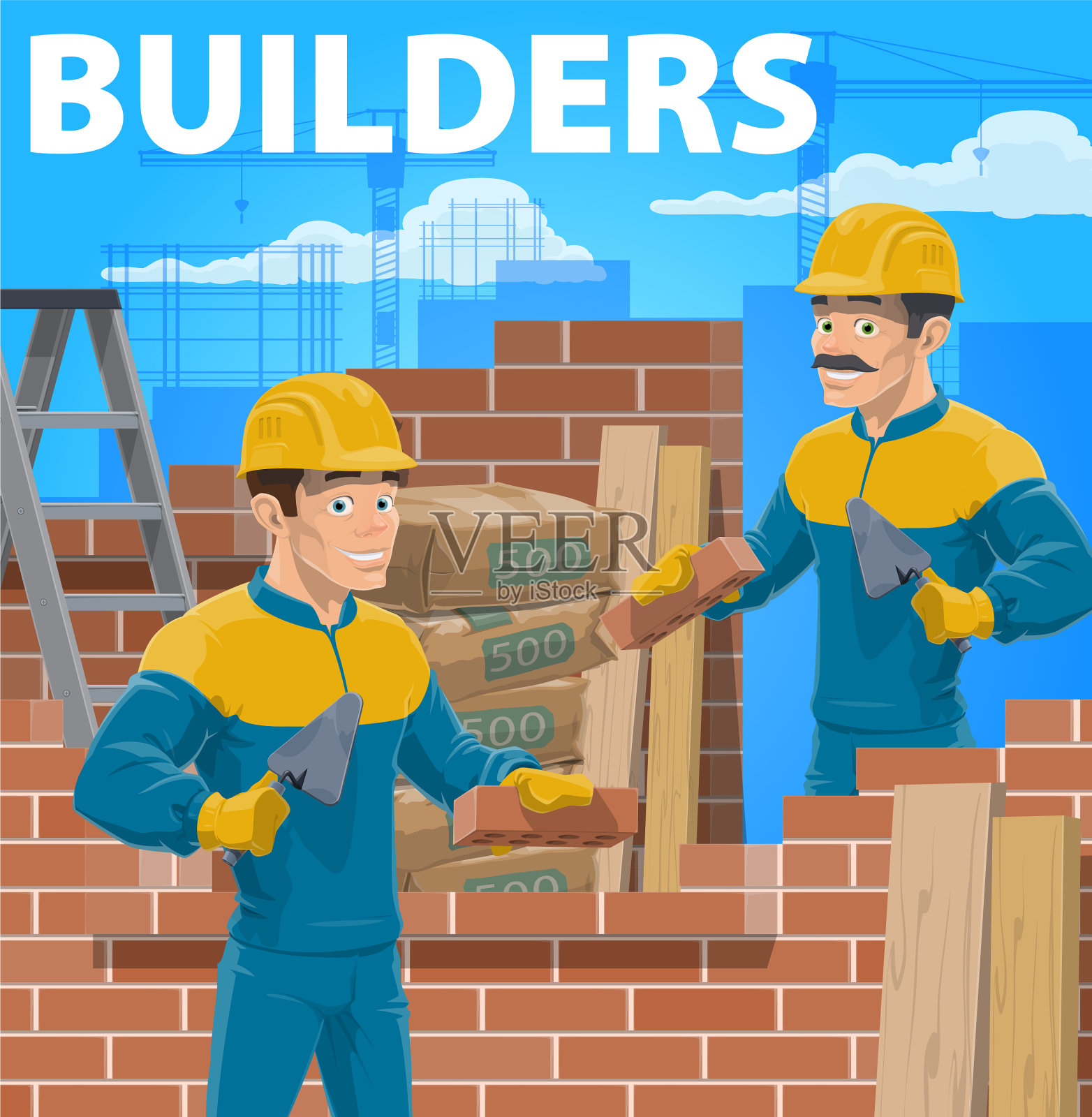 建造房屋的建筑商插画图片素材