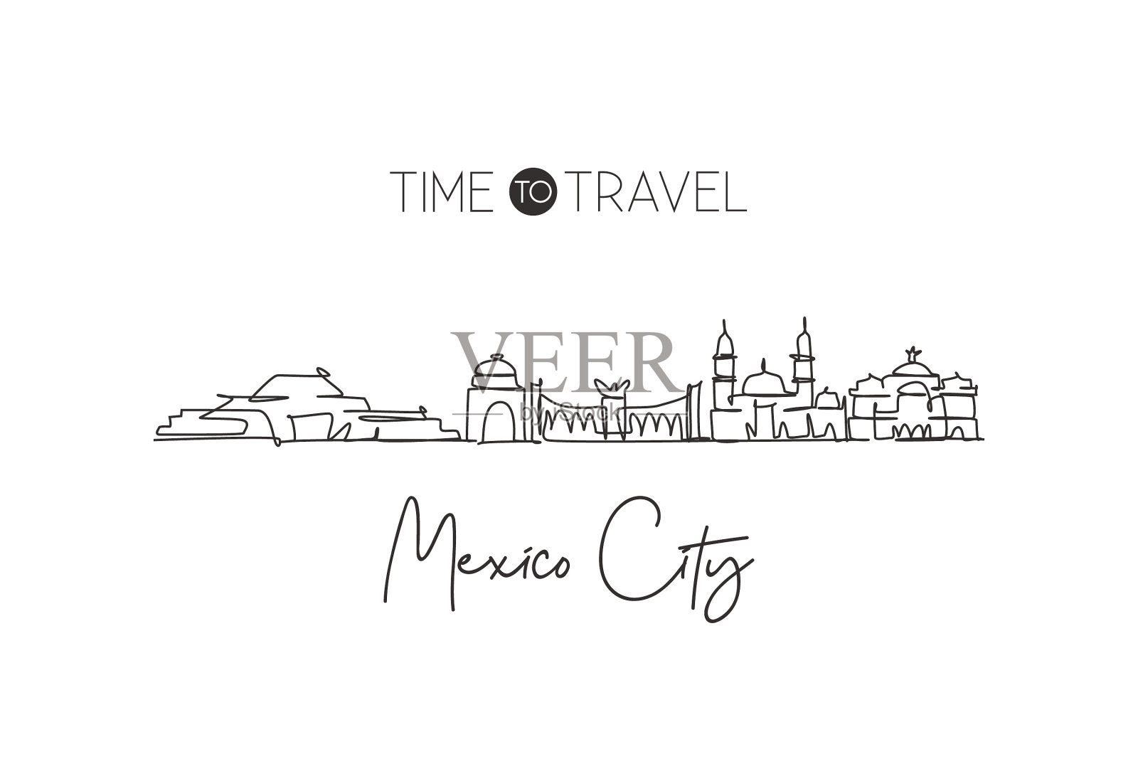 一条线勾勒出墨西哥城的天际线插画图片素材