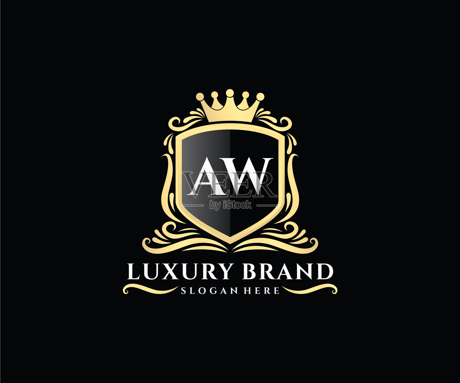 Aw首字母黄金书法女性插画图片素材