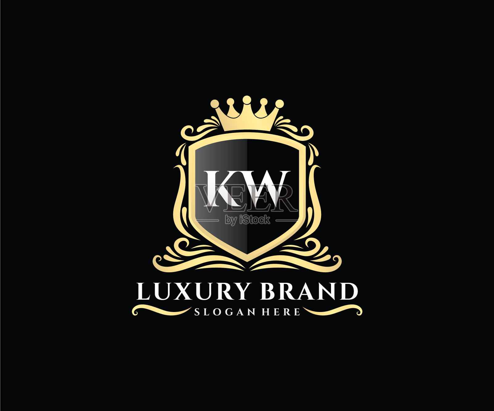 Kw首字母金字书法女性插画图片素材