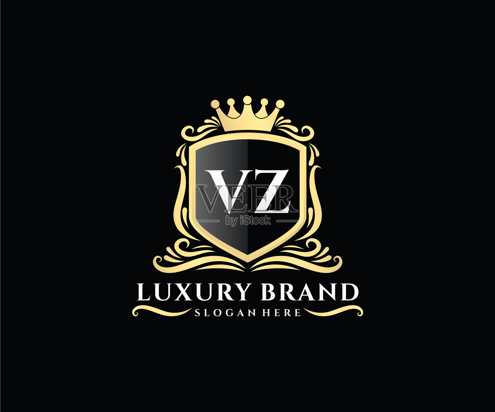 Vz首字母黄金书法女性插画图片素材