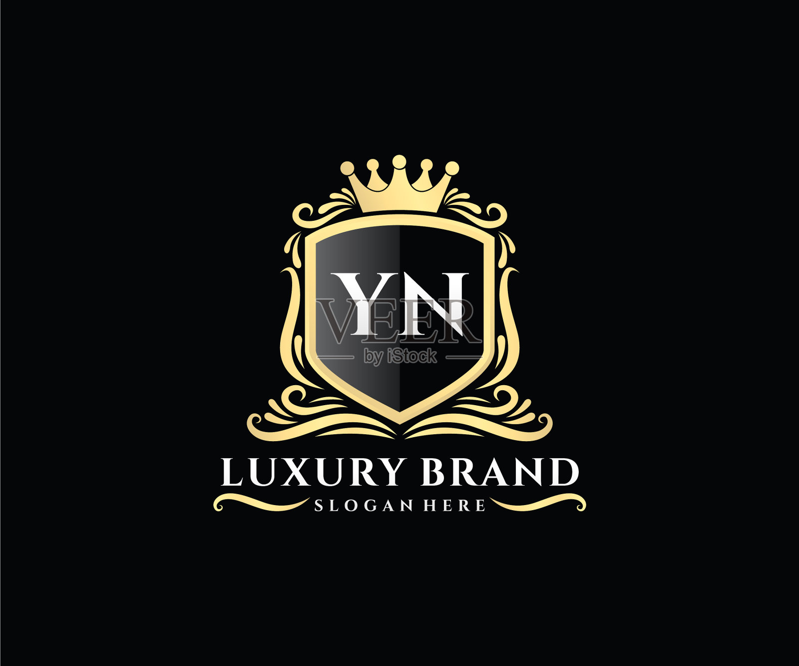 Yn首字母黄金书法女性插画图片素材