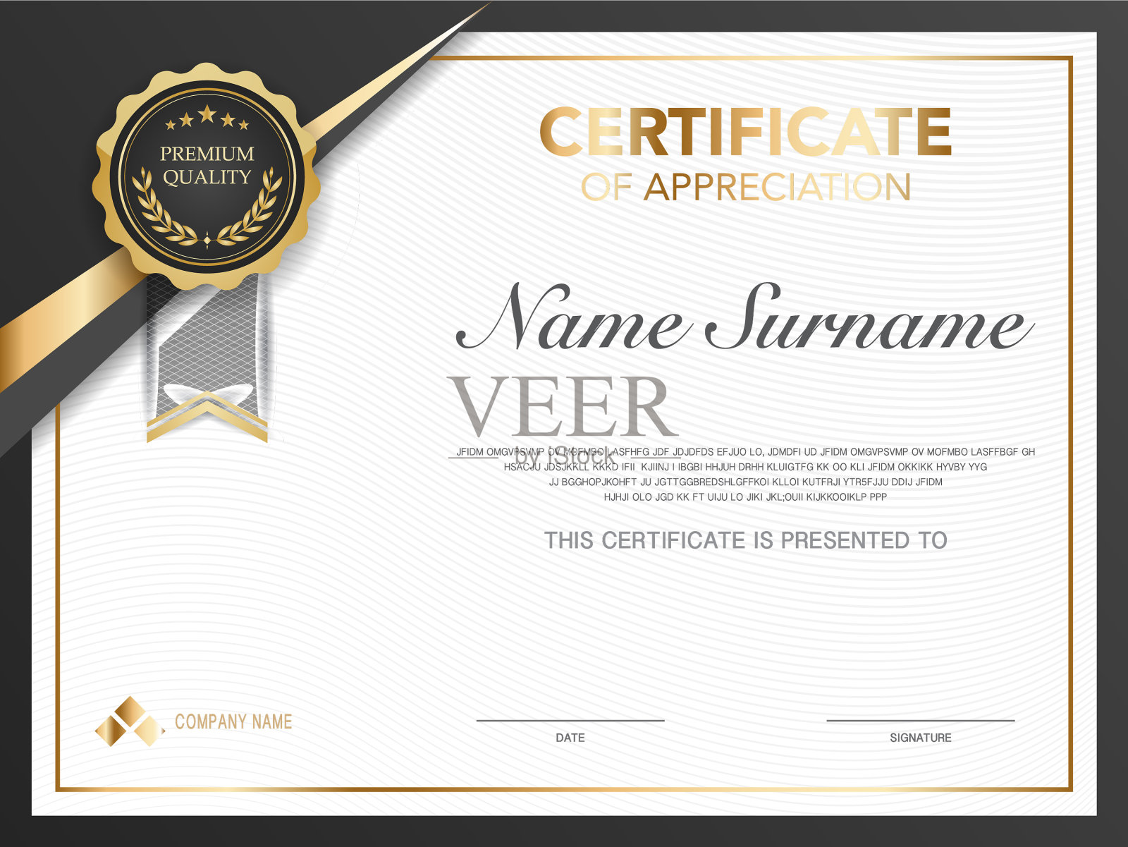 文凭证书模板黑色和金色设计模板素材