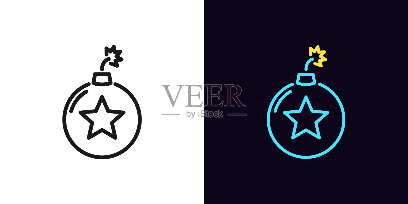 轮廓炸弹图标与可编辑的描边线性插画图片素材