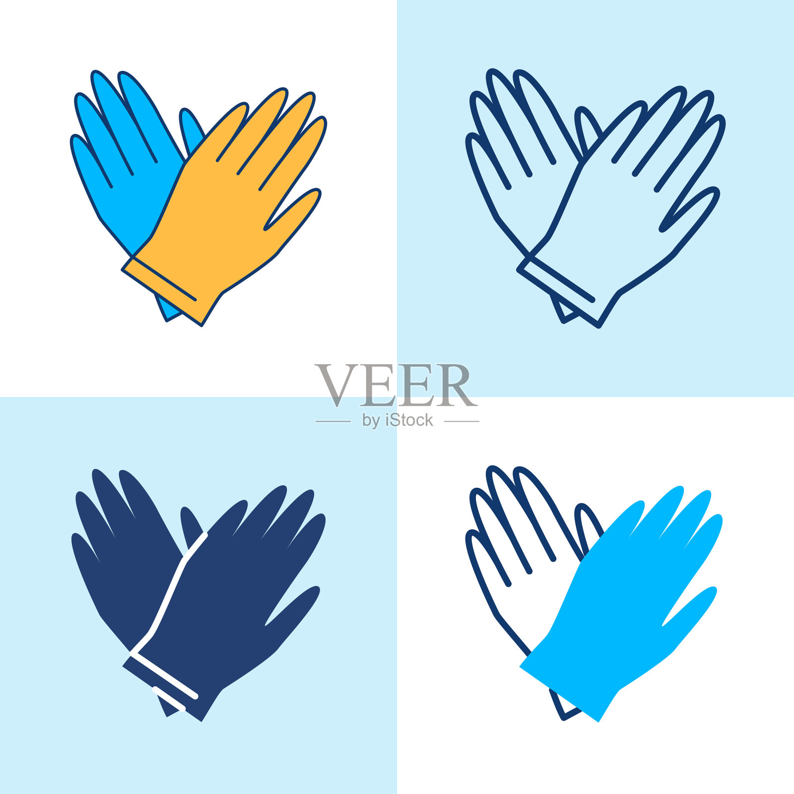 橡胶手套对图标设置在线条风格图标素材