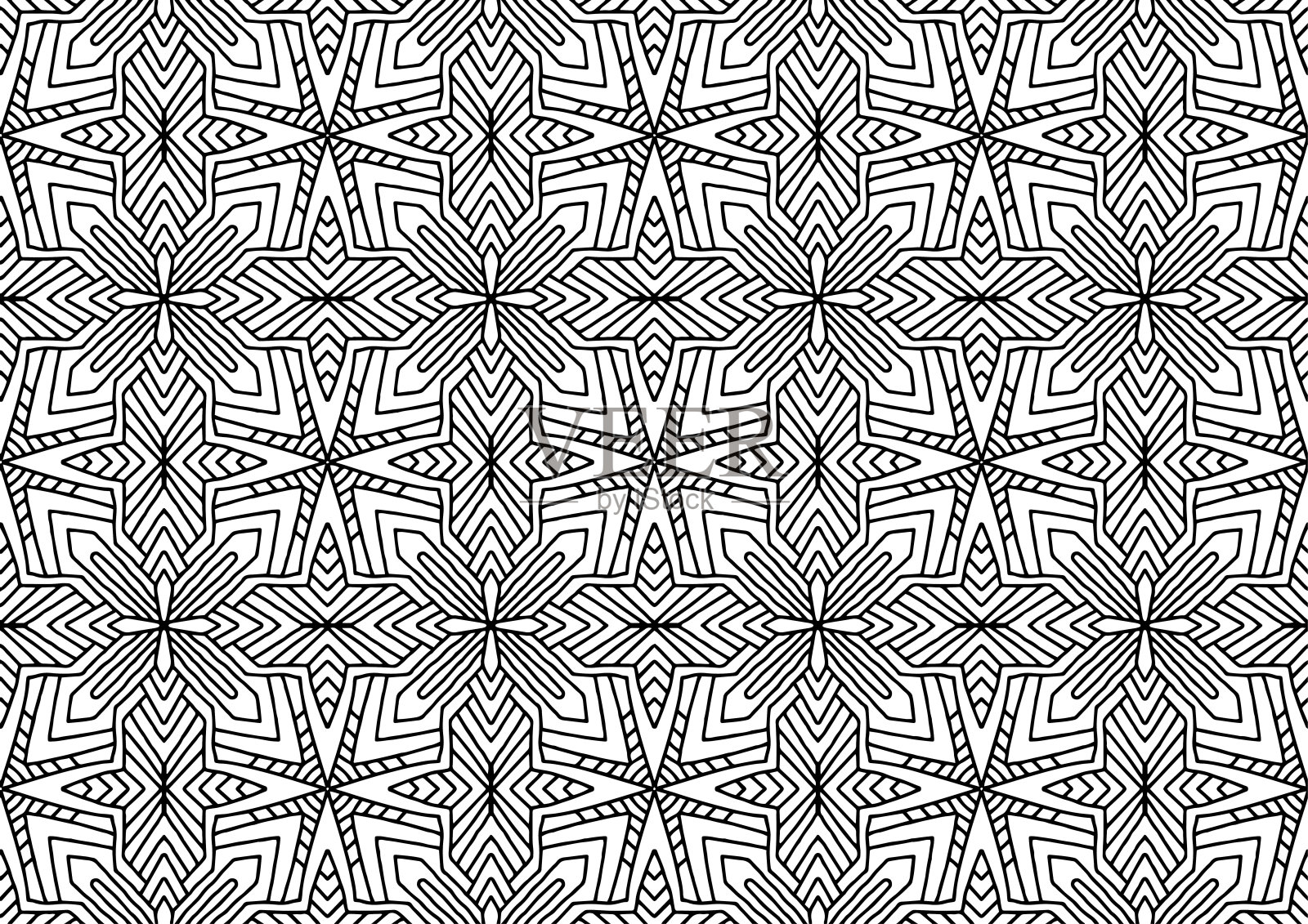 无缝瓷砖与民间风格的花卉装饰绘制在白色背景上着色插画图片素材