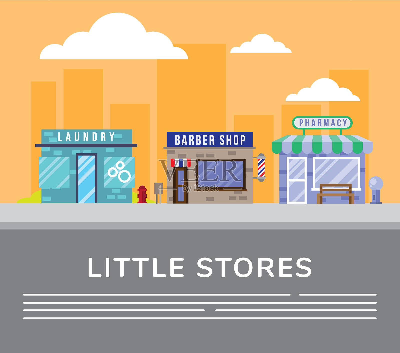 洗衣店，药房和理发店插画图片素材