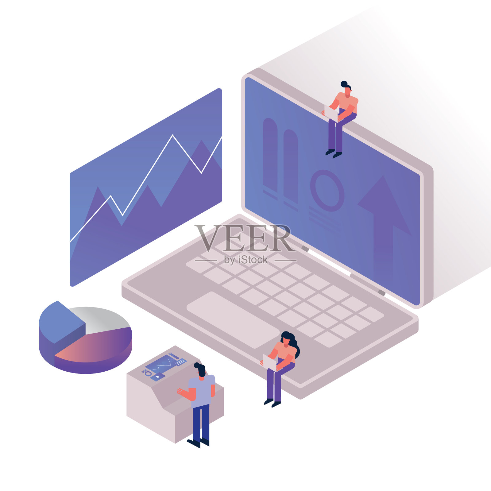 人员和图表与笔记本电脑设计元素图片