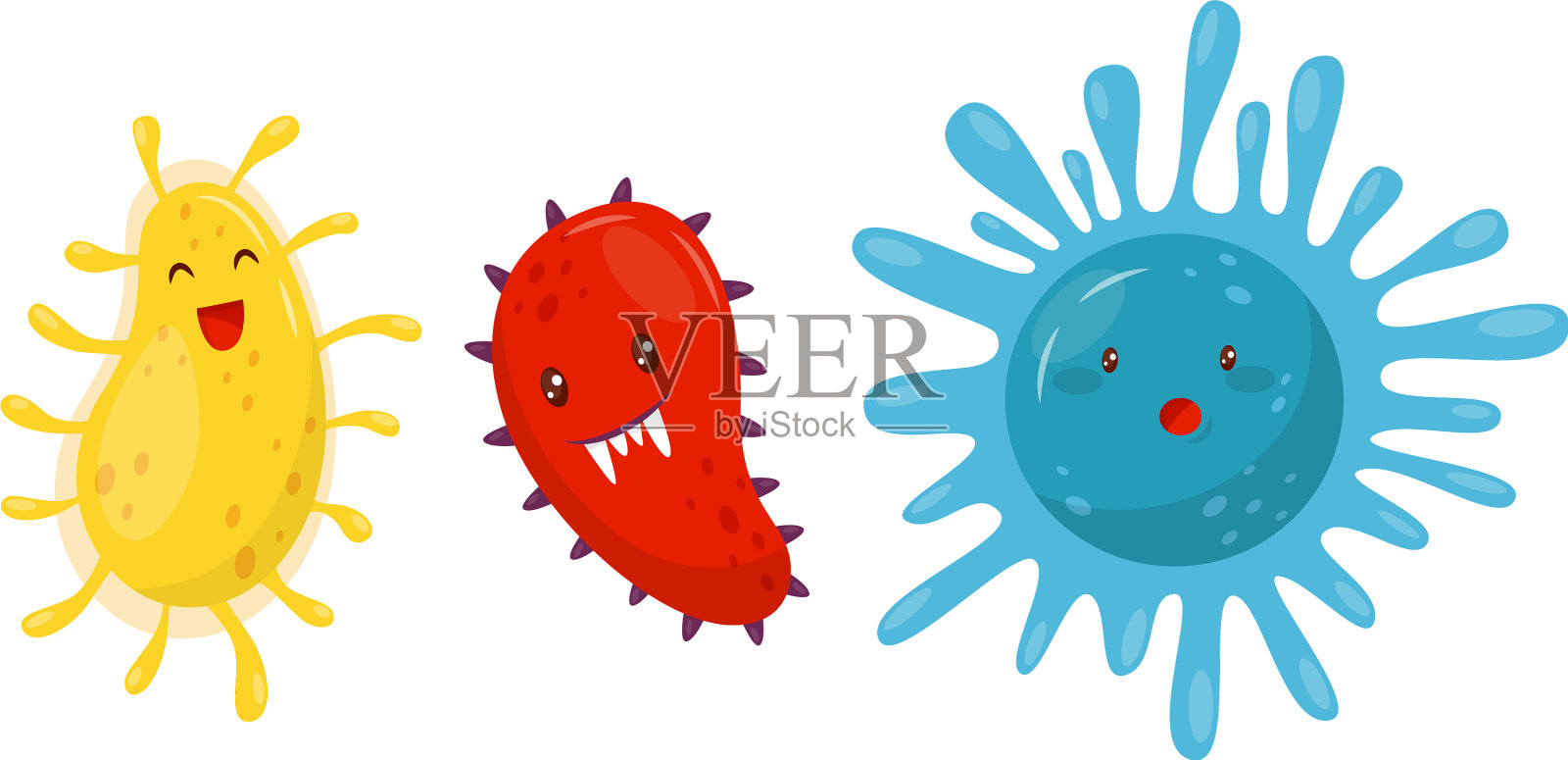 可爱的细菌或病毒漂浮着，微笑着插画图片素材