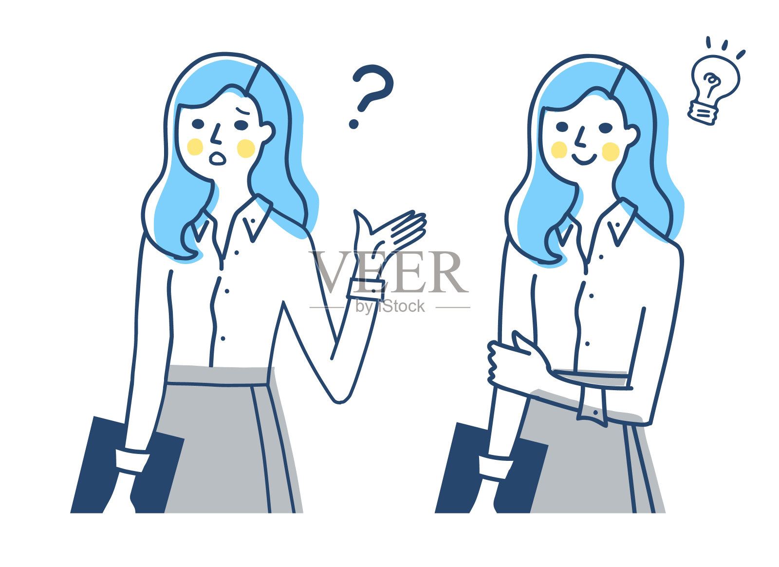 女性的两种表情，一种是消极的，一种是快乐的插画图片素材