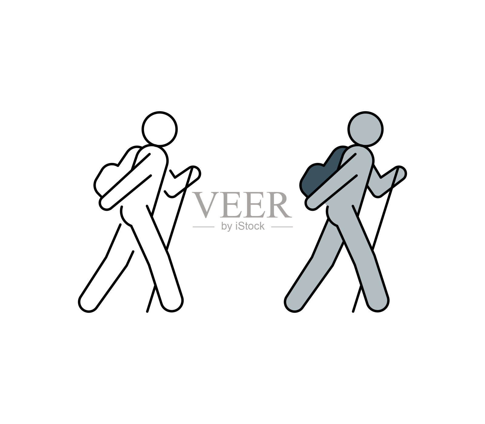 远足轮廓和填充轮廓图标孤立在白色的背景图标素材