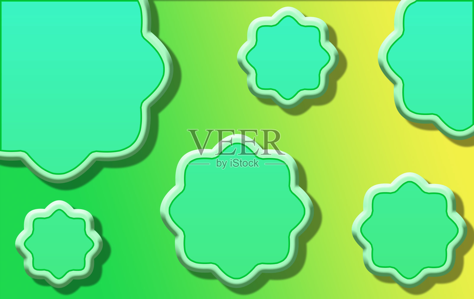 云饼干形状与梯度覆盖和黄色绿色的春天假期背景插画图片素材