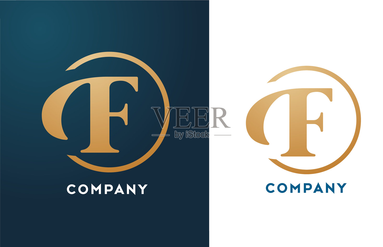 F字母标志图标的金色和蓝色字母插画图片素材