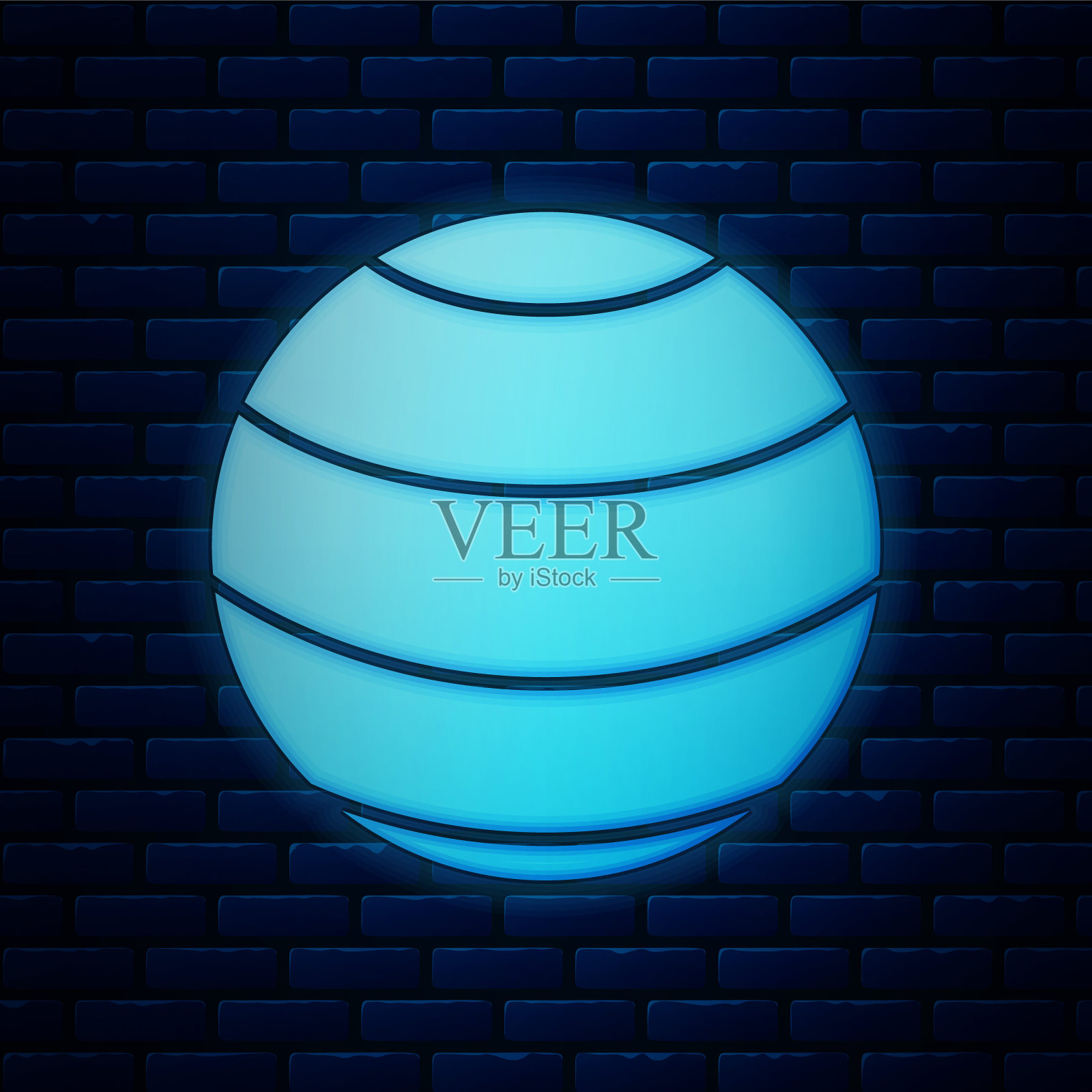 霓虹灯健身球图标孤立在砖墙背景上。健身房的球。向量插画图片素材