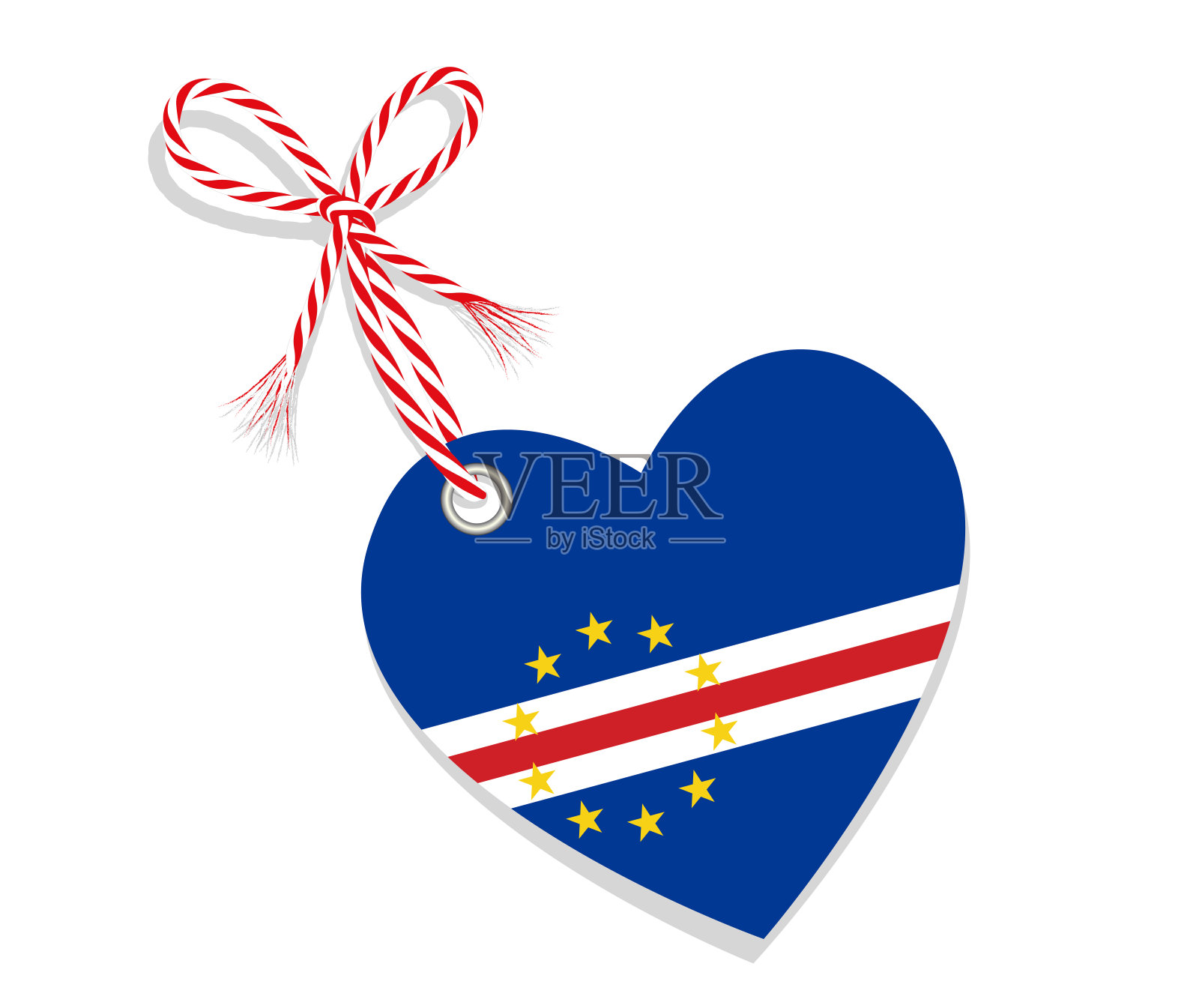 旗帜作为一颗心“我爱Cap Verde”与绳子，矢量插图孤立在白色的背景插画图片素材