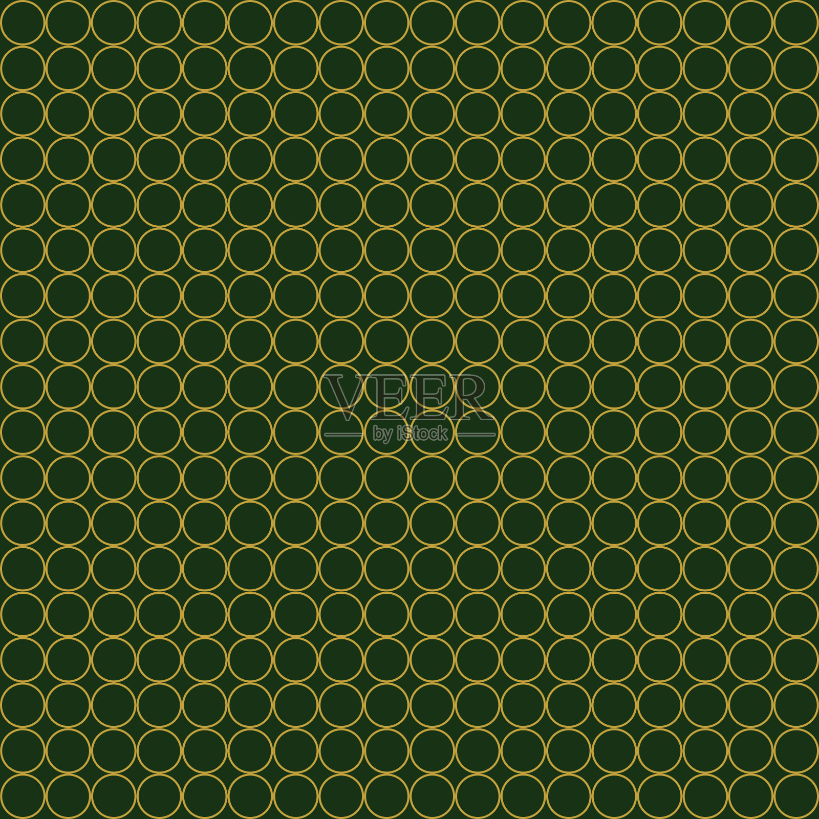 绿色背景上的金色圆圈，无缝图案。无尽的纹理与许多圆形的形状。插画图片素材
