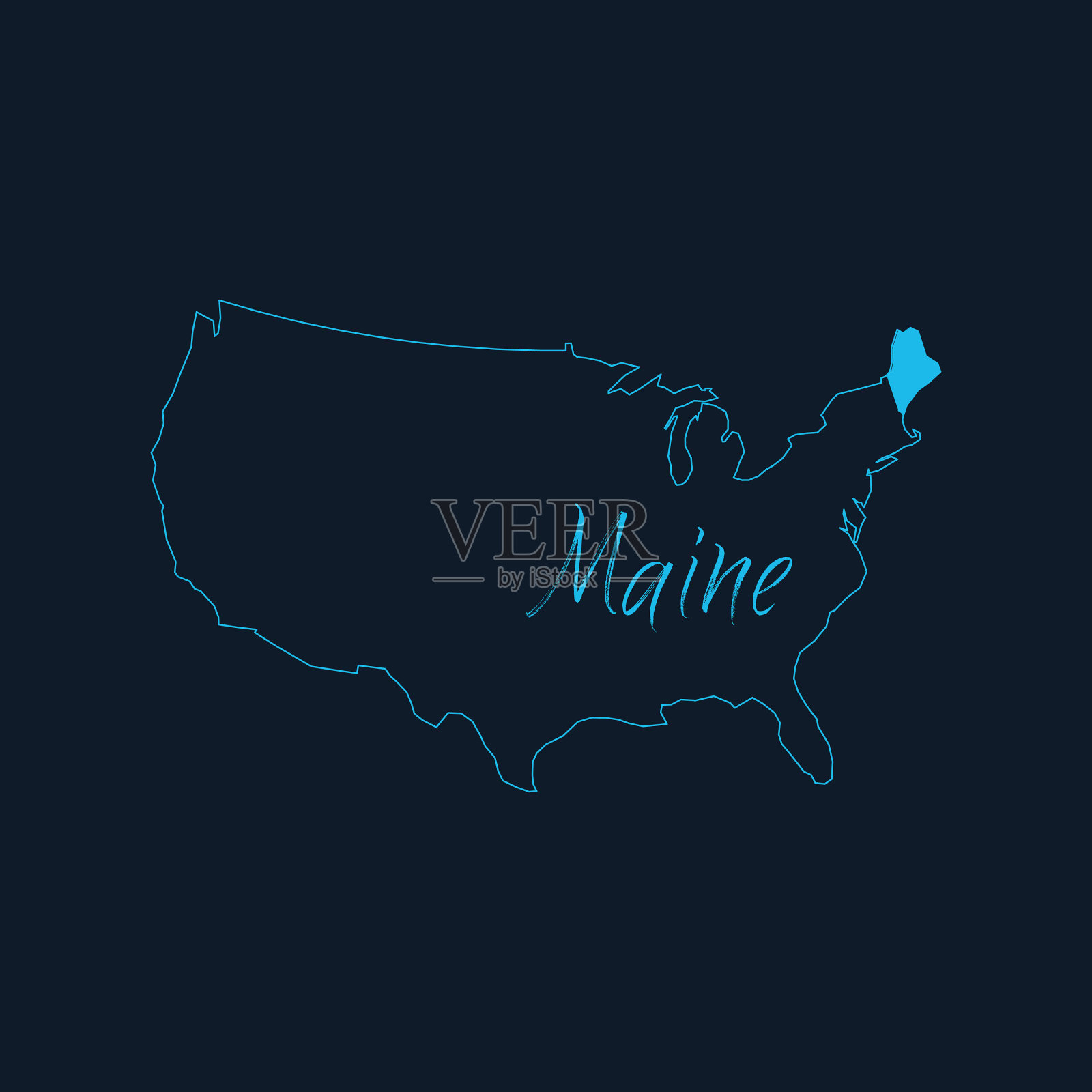 缅因州在美利坚合众国中突出显示插画图片素材