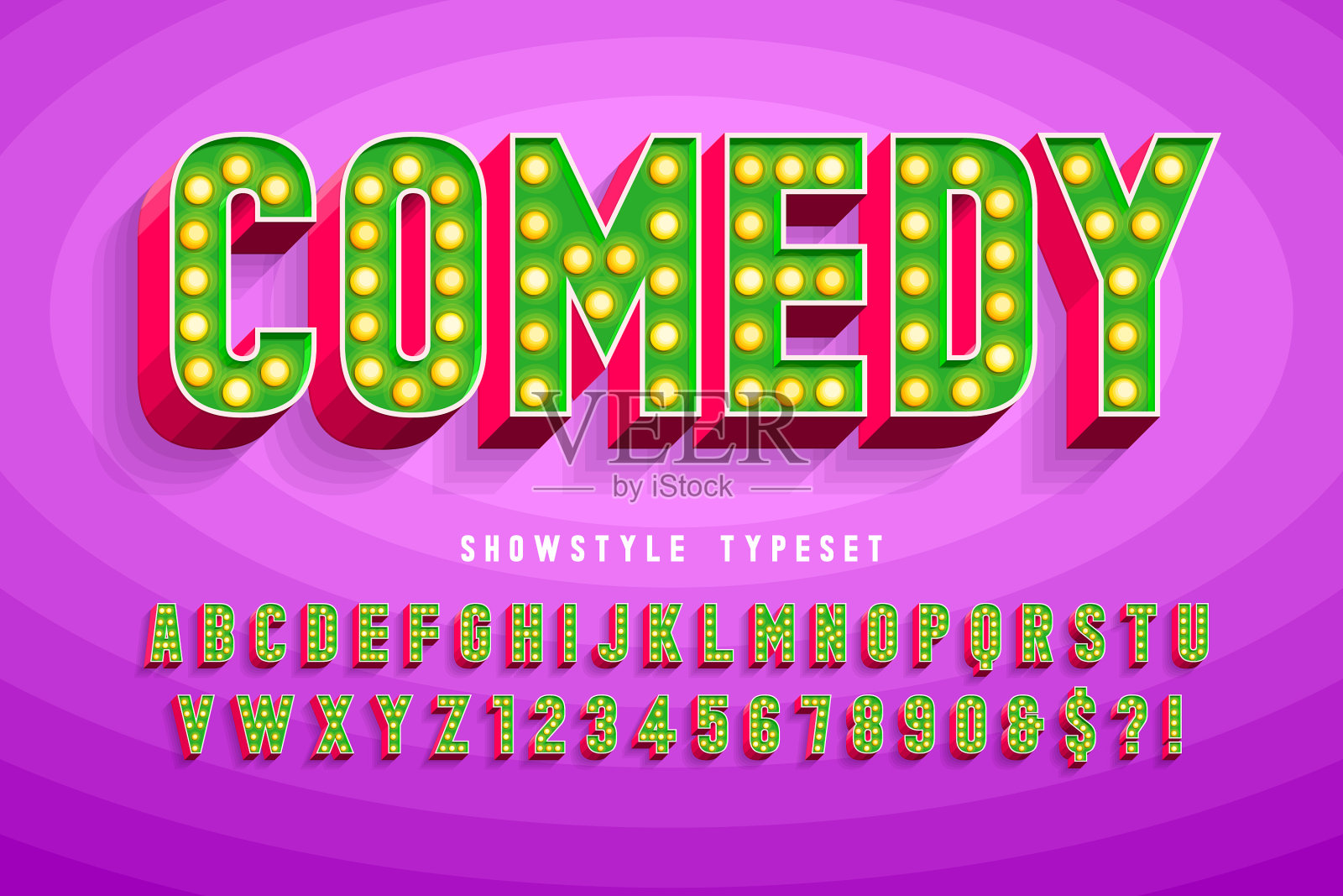 复古电影字体设计灯具字母和插画图片素材