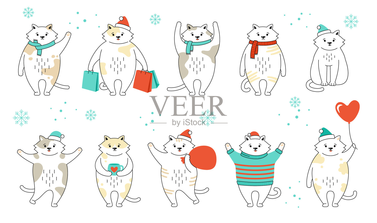 圣诞猫集收藏小猫新年图标素材