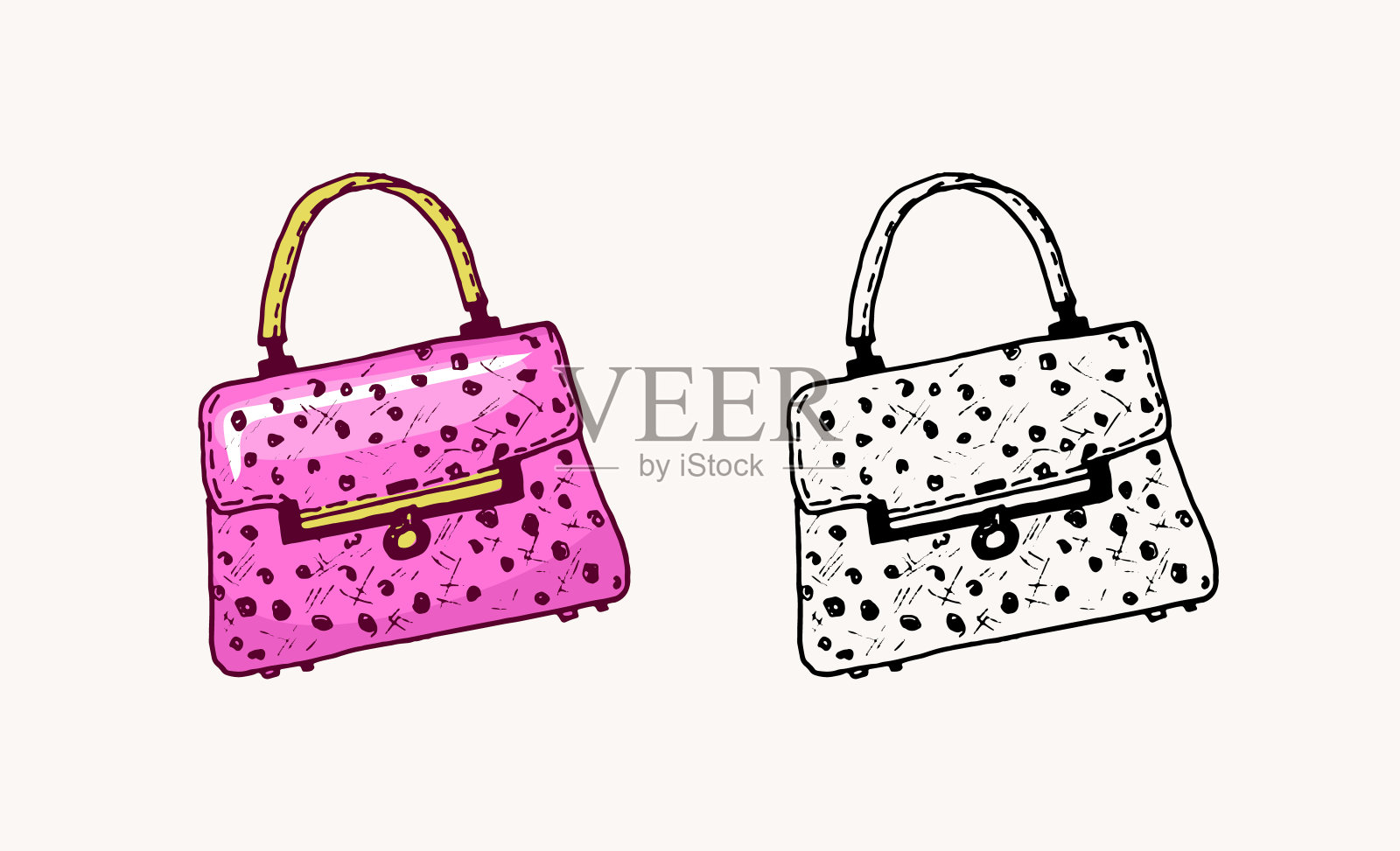 女包。复古风格。手绘涂鸦时尚配件。矢量插图贴纸或日记插画图片素材